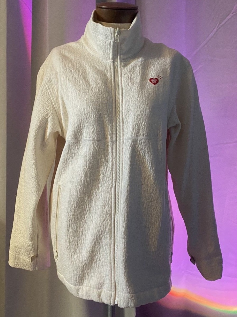 Men’s Human Made Cream Full Zip Cotton Wool Warm Up Style Jacket Size L
